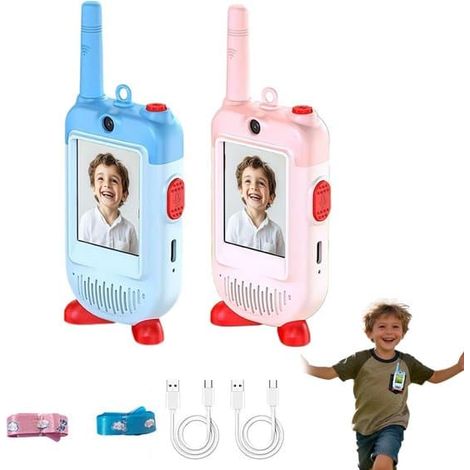 Talkies-walkies vidéo pour enfants, lot de 2, radios bidirectionnelles rechargeables longue portée, interphone jouet à clip, cadeau de Noël et du Nouvel An pour les enfants à partir de 3 ans (1/5)