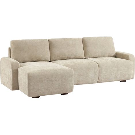 sweeek - 3-Sitzer Ecksofa Recamiere links mit Stoffbezug, Stoff, Beige (1/5)