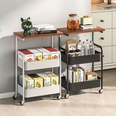TrAdE Shop Traesio - Carrello Portaoggetti A 3 Livelli Scaffale Mobile Organizzatore Scorrevole Piano In Legno - (1/5)