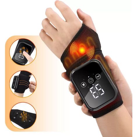 Appareil de massage pour poignet, EMS + chaleur 3 niveaux, rechargeable, soulage tendinite et fatigue pour bureau et sport(noir) (1/5)