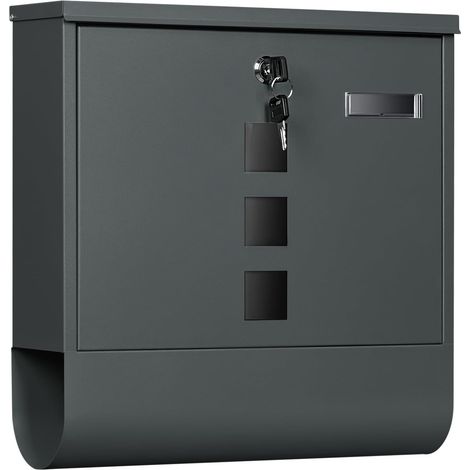 Woltu – Boîte aux lettres anthracite avec serrure – Acier galvanisé hydrofuge – 3 fenêtres transparentes – Dimensions 37x11x37 cm (1/5)