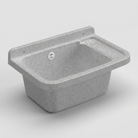 Pilozzo lavatoio a parete in resina 60 cm Tars - Grigio chiaro (1/4)