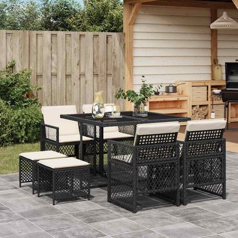 vidaXL Ensemble à manger de jardin 9pcs coussins noir résine tressée (1/5)