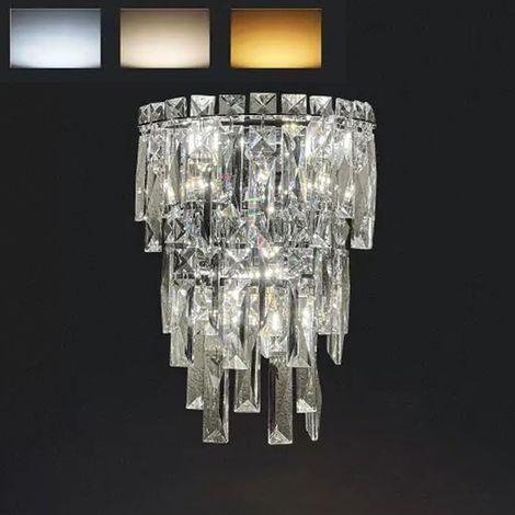 LOLLANDA Applique murale en cristal« Luxe léger »Lampe de chevet pour chambre,Applique de salon haut de gamme style français-Éclairage tricolore,22x28cm-Argent (1/5)