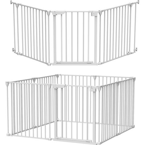 8 pièces Barrière pour Chien Autoportante en Métal - 480 x 74 cm, Ouverture de porte à double sens, serrure de sécurité, Barrière Pliable, Blanc (1/5)