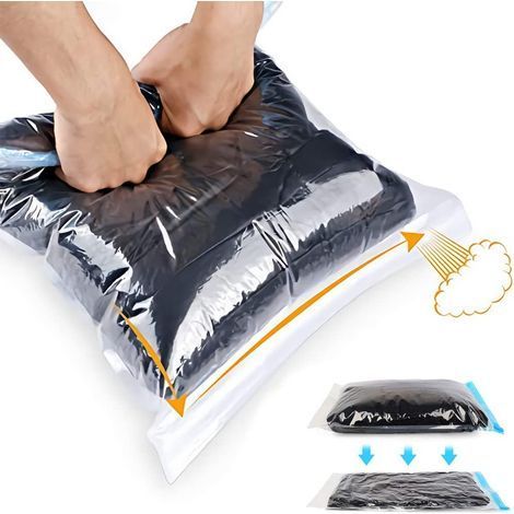Sacs de compression - Lot de 10 sacs gain de place - Sans aspirateur ni pompe - Sacs de rangement sous vide pour les essentiels de voyage - Organisateurs d'emballage pour la maison (Bleu) (1/4)