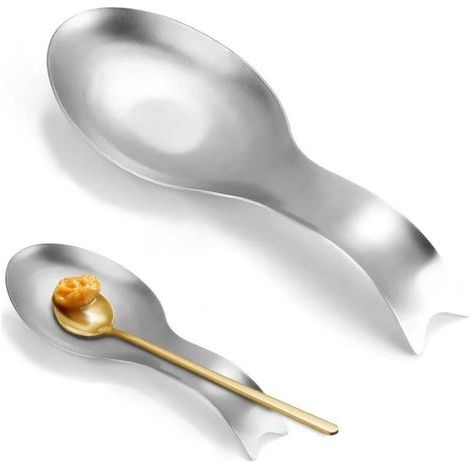Repose-cuillère en acier inoxydable pour cuisinière & plan de travail – Support de grandes ustensiles pour cuillères, spatules & louches – Antirouille & passe au lave-vaisselle (argenté) (1/4)