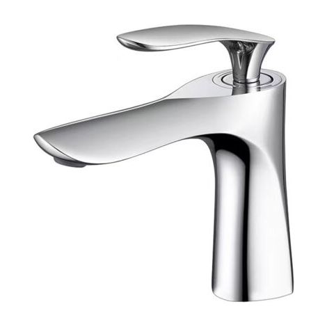 Robinet de lavabo de salle de bain en alliage de zinc, mitigeur chromé argenté avec lavabo (1/5)