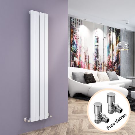 ELEGANT Vertical Radiator 1600x304mm White Flat Panel Central Heating Rad with Angled Radiator Valves (1/5)