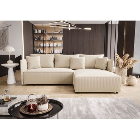 Ecksofa Schlafsofa EVORA Stoff Poso Creme Ottomane Rechts (1/3)