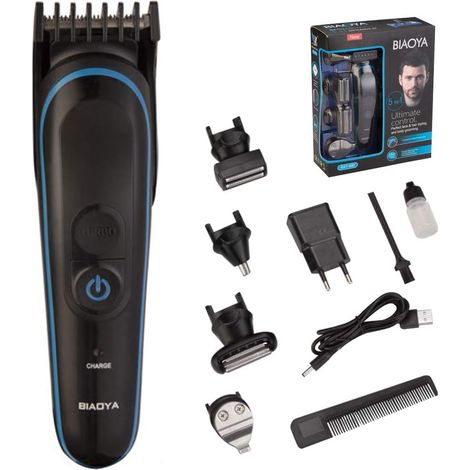 Professional cordless 5-in-1 hair and beard trimmer, waterproof ear and nose trimmer for men and family (1/5)