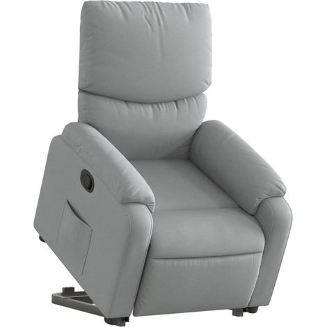 Poltrona relax porta TV rivestimento confortevole funzione sollevamento elettrico in tessuto grigio chiaro DEC027900