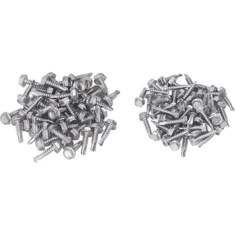 Vis à métaux 100 pièces, autoforeuses 4,2x19mm et 4,8x19mm, acier inoxydable 401, tête hexagonale, vis à tôle autotaraudeuses, lot de 100 (1/5)