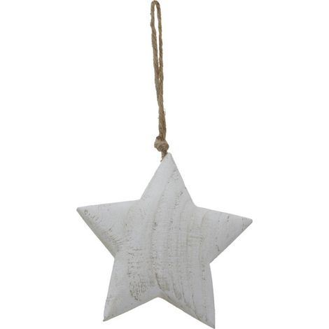 Whitewashed Rustic Hanging Star - Wood - L5 x W13 x H13 cm - White