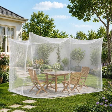 Moustiquaire extérieure XXL 300x300x250cm, filet anti-insectes avec porte, pour tonnelle, terrasse, camping et lit double (1/5)