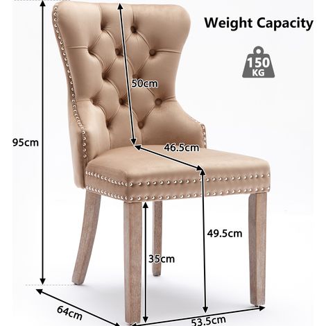 Set de 4 sillas de comedor 64x53,5x95 cm terciopelo café claro, patas ajustables – MEUBLIV (1/5)