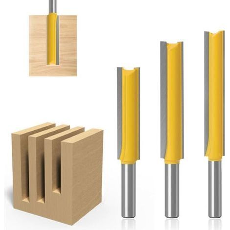 3pcs 8mm Jarret Jeu de mors droits Outils de travail du bois de fraise en bois de carbure 3 pièces Mèches de routeur droites extra longues 8 12,7 50, 8 12,7 63, 8 12,7 76 (1/5)