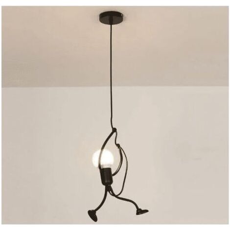 Moderne Suspension Créatif fer Gens Dessin animé Conception Lampe suspendue pour Des Enfants Chambre Chevet Salon Grenier noir-- (1/5)