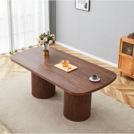Esstisch oval MDF Walnuss in Holzoptik, für 6-8 Personen, mit geriffeltem Säulenfuß (1/5)