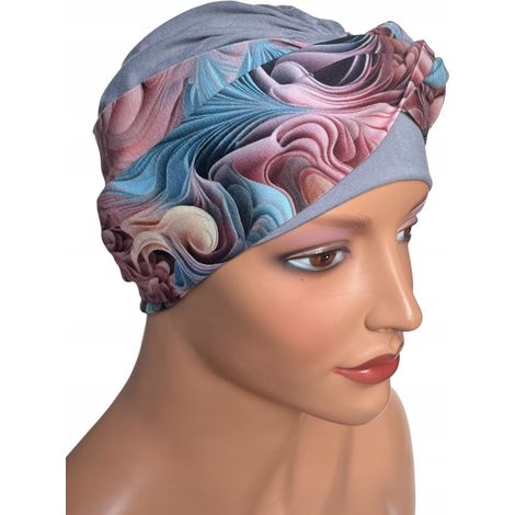Turbante primaverile da donna Lena grigio-413, sciarpa morbida anche dopo la chemioterapia (1/5)