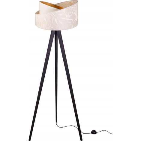 LAMPADA DA TERRA CON TREPPIEDE E PARALUME IN LEGNO (1/5)