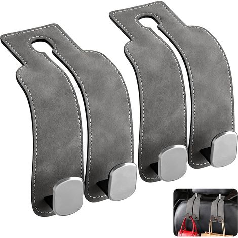 Car Headrest Hooks, 2 Pack Car Headrest Hooks, Double Car Seat Hooks for Back, Practical Car Organization Accessories, Ideal for Handbags, Bags and Other Objects (Grey) (1/5)