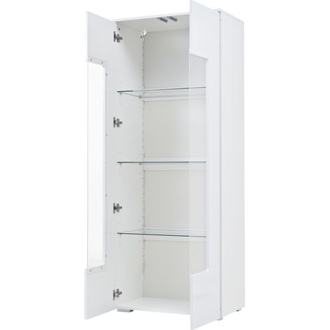 Vetrina da salotto bianca 70 x 40 x 173 cm con 2 ante acriliche e LED (1/5)