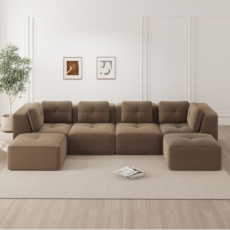 Modulares Ecksofa braun aus Cord mit Ottomane, rutschfesten Füßen und ohne Aufbau (1/5)