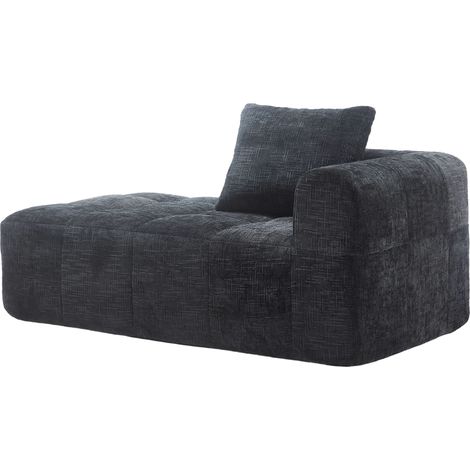 Fauteuil Chaiselongue - 1 Place - Chenille - Rangement & Coussins Inclus & Pochettes Latérales - Compressé - 158 x 90 x 60 cm - Noir (1/5)