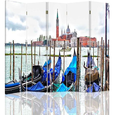 Paravent Décoratif Venise Kulik 5 Volets pour Intérieur - 180 x 180 cm - 1 face déco, 1 face noir