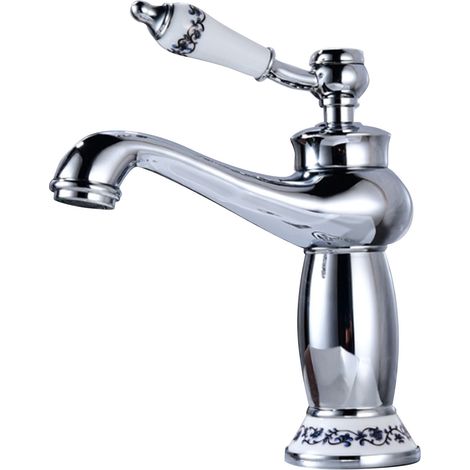 Ceramic Antique Brass Faucet Single Handle Blue White Porcelain Long Neck Faucet Durable Mixer Sink Tap for Home