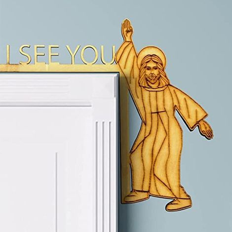 Eckdekoration aus Holz für die Tür: „Jesus, ich sehe dich“, abnehmbares, humorvolles Dekoschild. (1/5)