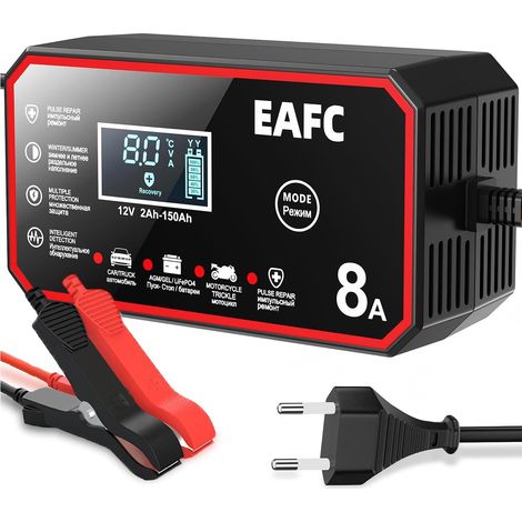 Chargeur de Batterie 12V 8A Intelligent - Chargeur Universel pour Voiture/Camion/Moto avec Fonction Réparation, Sécurité Anti-Court-Circuit et Écran LCD (Garage, Camping, Usage Domestique) (1/5)