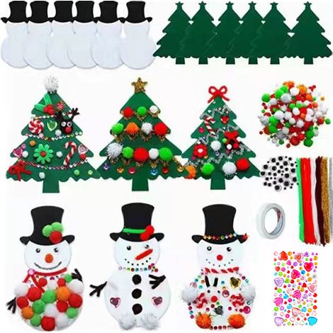Filz-Dekorationsset, 12-teilig, Weihnachtsbaum und Schneemann, selbstgemachtes Weihnachtsgeschenk, verschiedene Farben (1/4)