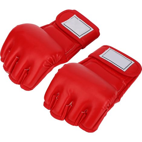 1 paire de gants d'entraînement de boxe demi-doigts pour homme, accessoire pour kickboxing, sanda, muay thaï (rouge) (1/5)