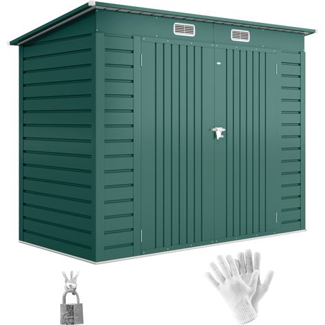 Capanno Porta Attrezzi con 2 Prese d'Aria e Chiavistello, in Acciaio, 249x121x183 cm, Verde