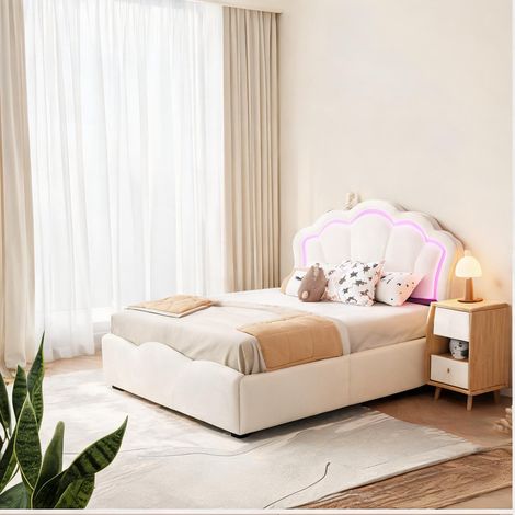 Cadre de lit beige en upholstered 223 x 149,5 x 114 cm (1/5)