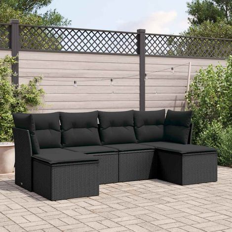 vidaXL Salon de jardin 6 pcs avec coussins noir résine tressée (1/3)