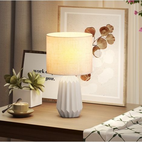 Lámpara de mesa de cerámica con pantalla de lino, E27, 22 x 22 x 39 cm beige OKMYHOME (1/5)