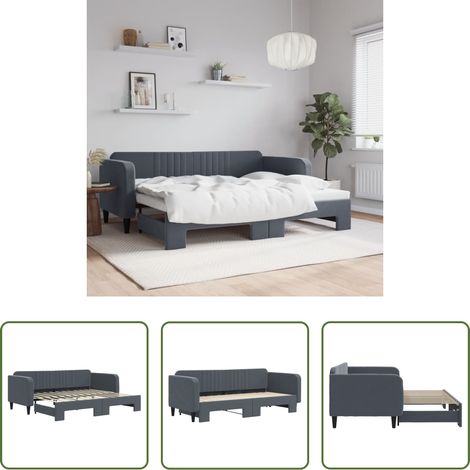 vidaXL Lit de repos - Lit de jour avec gigogne sans matelas gris foncé 90x200 cm (1/5)