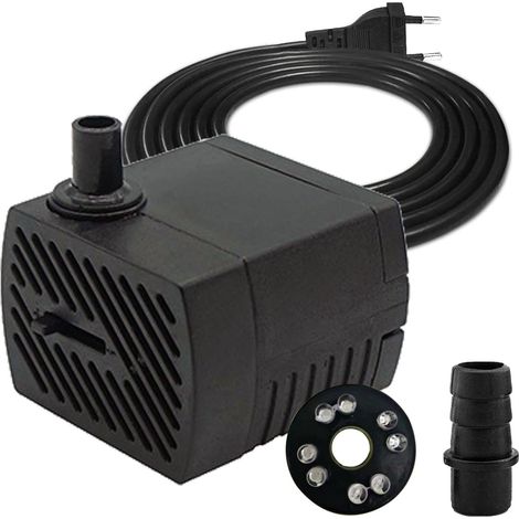Mini pompe à eau 4 W, 280 l/h, 110 V-220 V, 8 LED, pompe submersible, petite pompe submersible, avec 2 buses, convient pour les petits aquariums, pompes d'aquarium, jardins (1/5)