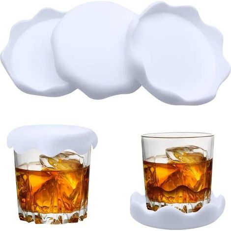 Couvercle silicone motif neige, blanc, 4 pièces. Pour tasses, verres, pots. Diamètre intérieur 9 cm - Blanc - Diamètre intérieur 9cm (1/3)
