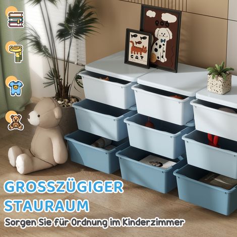 Coffre de rangement pour enfants, 9 tiroirs, bleu, boîte de classement jouets (1/5)