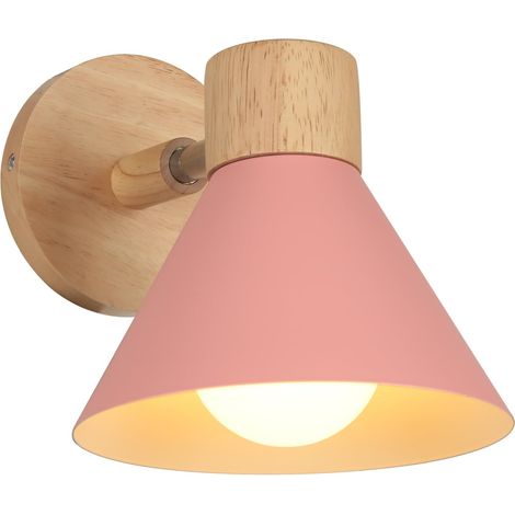 Appliques Murales Intérieur Moderne E27 Lampe Murale Industrielle Réglable Applique Murale Bois Applique Murale Décoration pour Chambre Salon Couloir Café, Ø18cm, Rose (1/5)