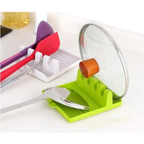Porte-ustensiles de cuisine avec égouttoir,pour couverts multiples,support à cuillère résistant à la chaleur,antidérapant, sans BPA,pour louche,pince et autres couverts,2pièces (blanc + vert)- (1/5)