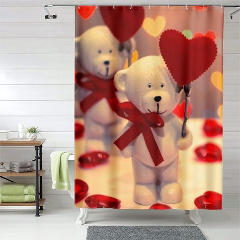 Rideau de douche cœurs amoureux décoratif, polyester salle de bain, 180x180 cm (1/5)