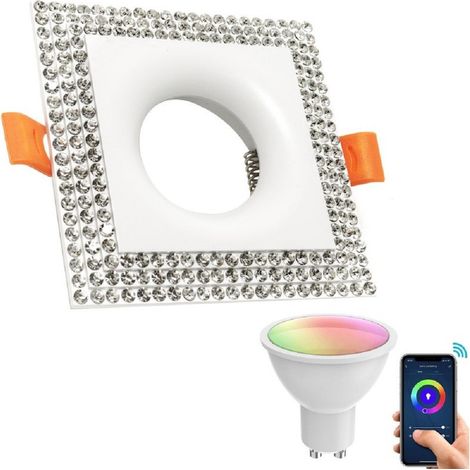 Faretto Smart Incasso Quadrato Brillantini Led 5w Gu10 Rgb Wifi Alexa Google Home       Blanc
