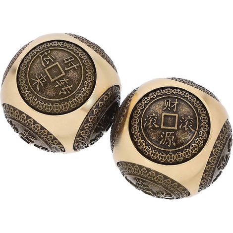Boules de yoga en laiton pour les mains, pour la remise en forme et la relaxation, lot de 10, boules de Baoding couleur or. (1/5)