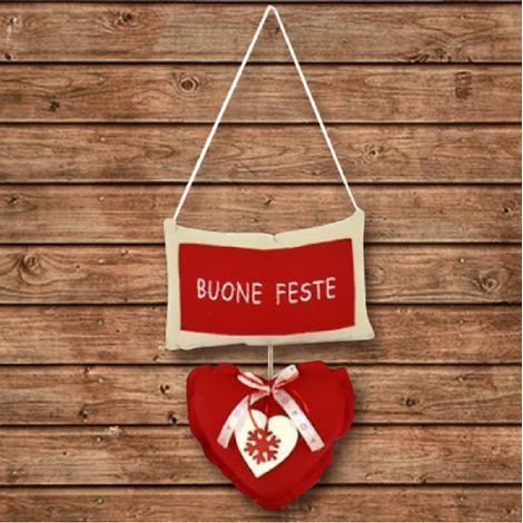 TrAdE Shop Traesio - Appendino Cuscino Con Cuore E Scritta Buone Feste 2 Colori Decorazioni Natalizie - (1/2)
