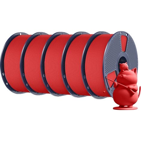 Filamento per stampante 3D, materiale PLA, a basso ritiro, rosso (1/2)